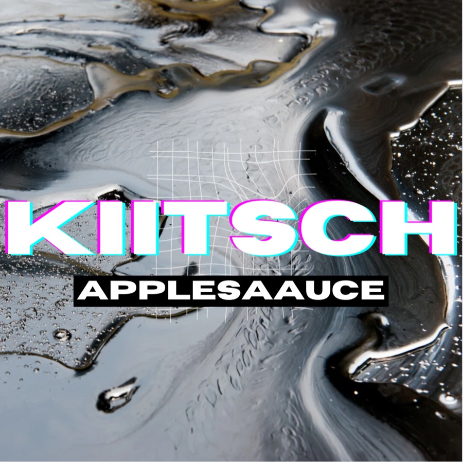 applesaauce cover: kiitsch lettering over reflective liquid chrome